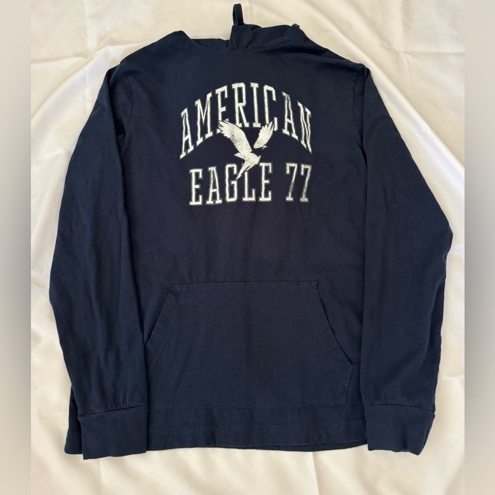 American Eagle Navy Long Sleeve‎ Hoodie T-Shirt Size xs